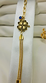 İTALYAN ZİNCİR YONCA BİLEKLİK NAZAR BONCUK DETAYLI GOLD BİLEKLİK