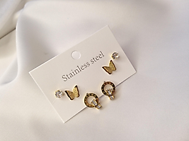 YÜZÜKLÜ KELEBEKLİ KÜPE SETİ GOLD