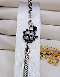 İTALYAN ZİNCİR YONCA BİLEKLİK NAZAR BONCUK DETAYLI SILVER BİLEKLİK