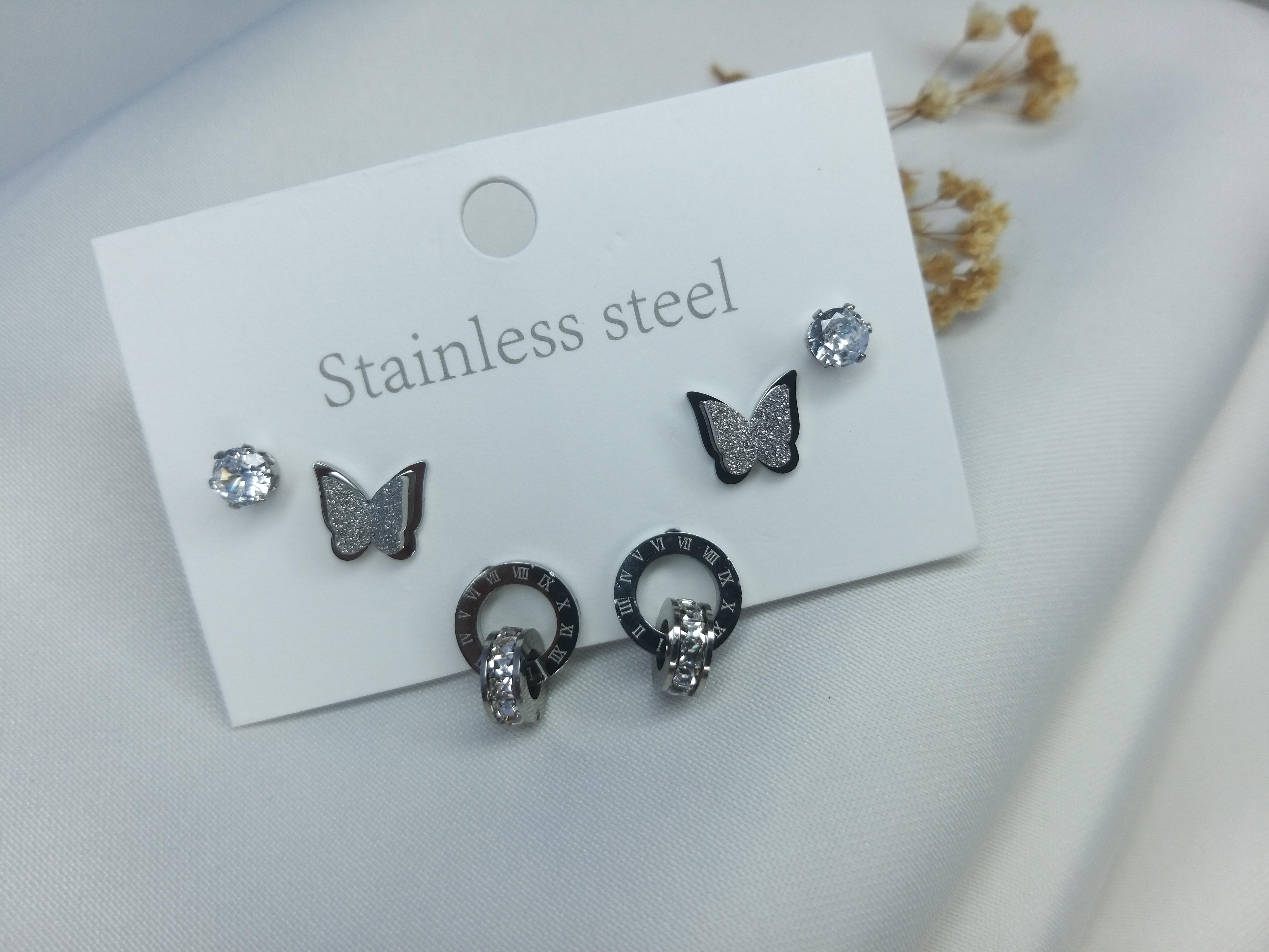 YÜZÜKLÜ  KELEBEKLİ KÜPE SETİ SILVER