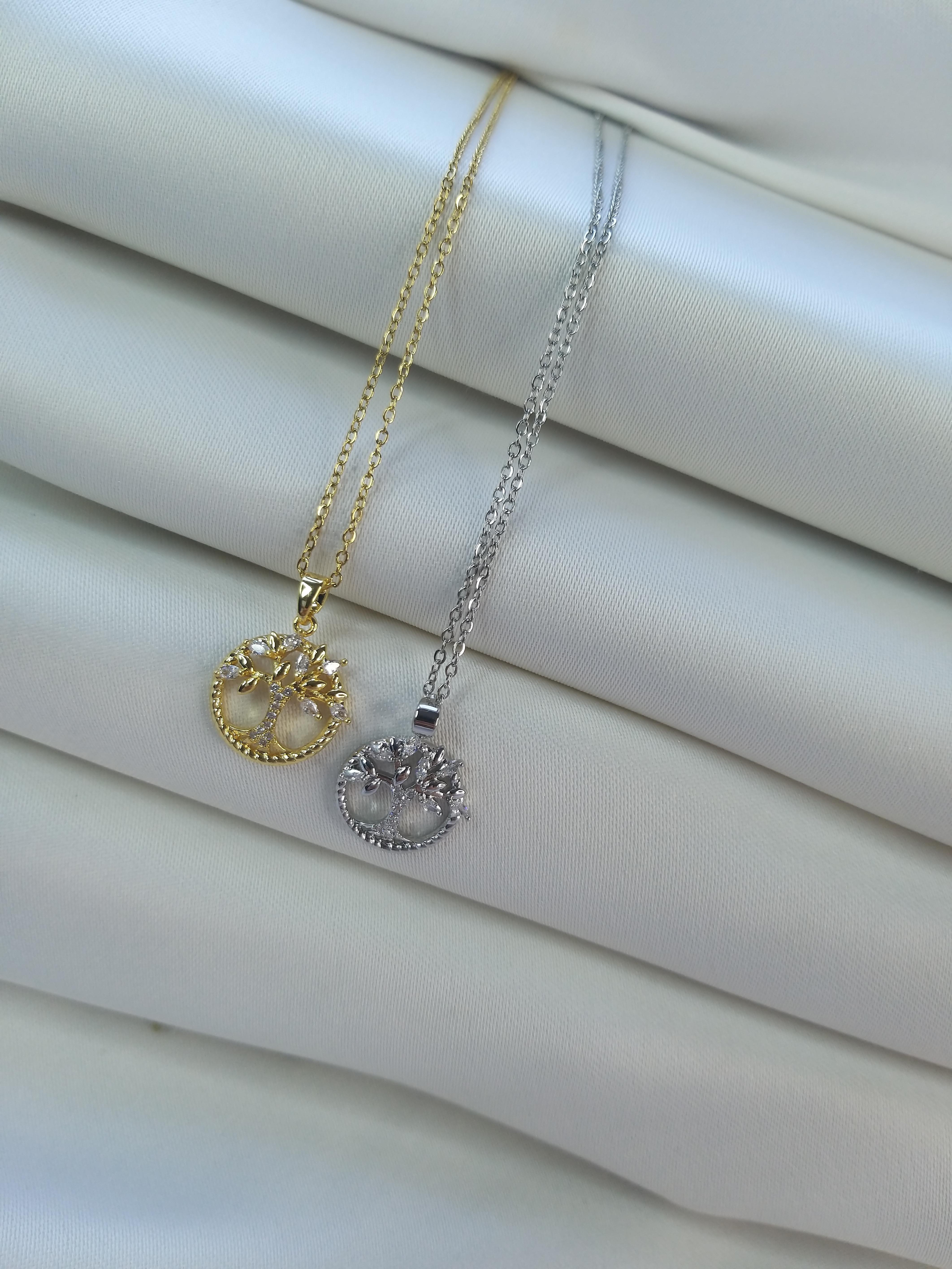 HAYAT AĞACI ZİRKON TAŞ İŞLEMELİ  KOLYE