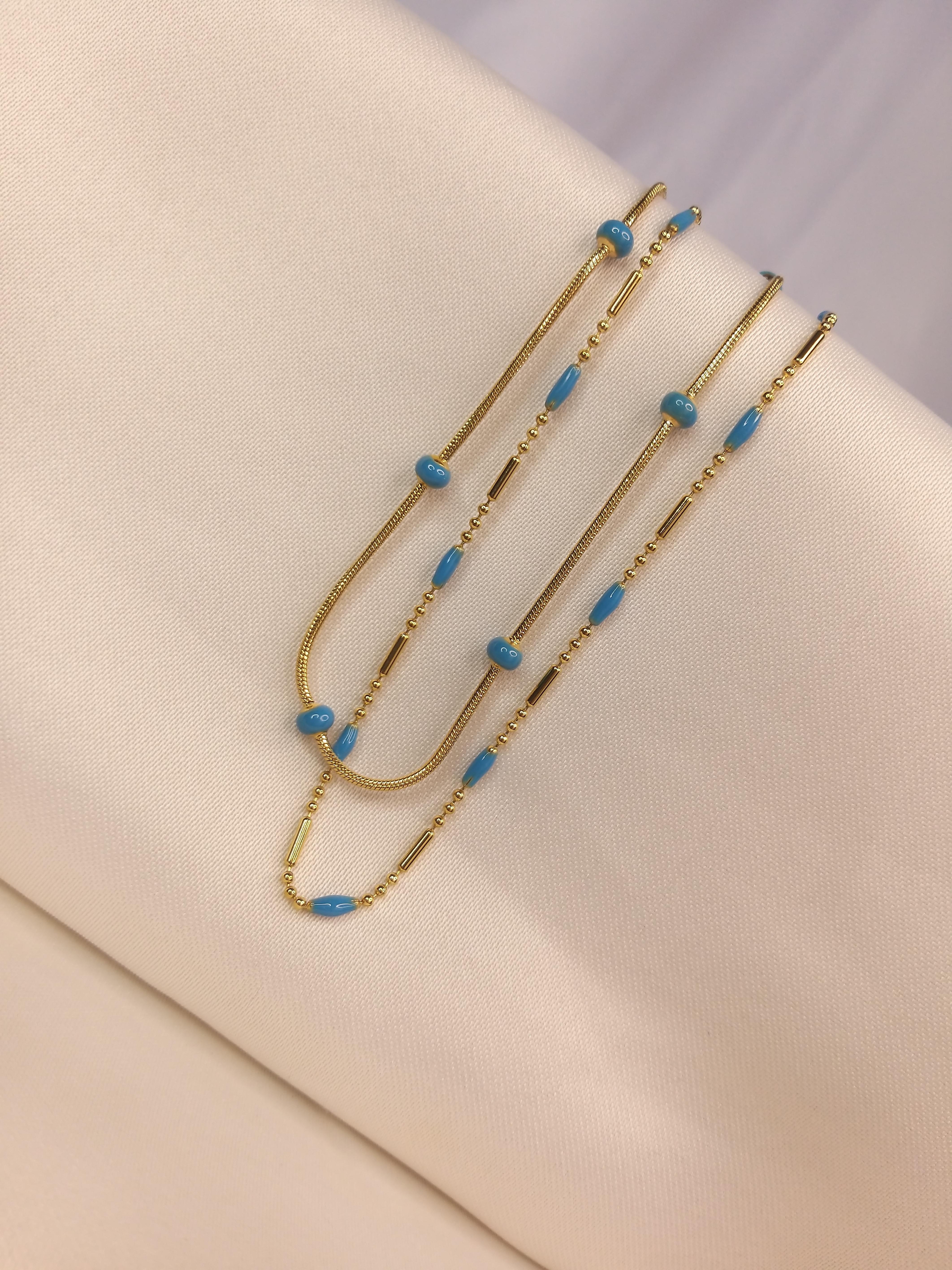 MAVİ BONCUKLU ÇELİK KOLYELER GOLD