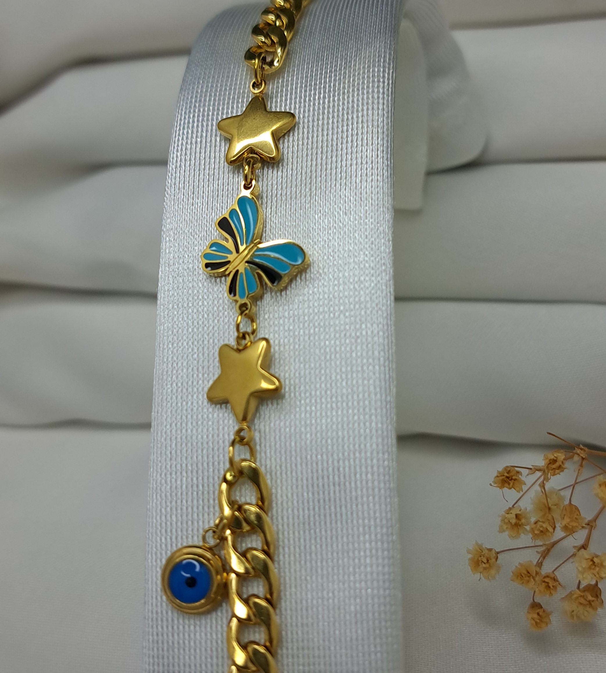 MAVİ KELEBEKLİ YILDIZ DETAYLI ŞANS BİLEKLİĞİ