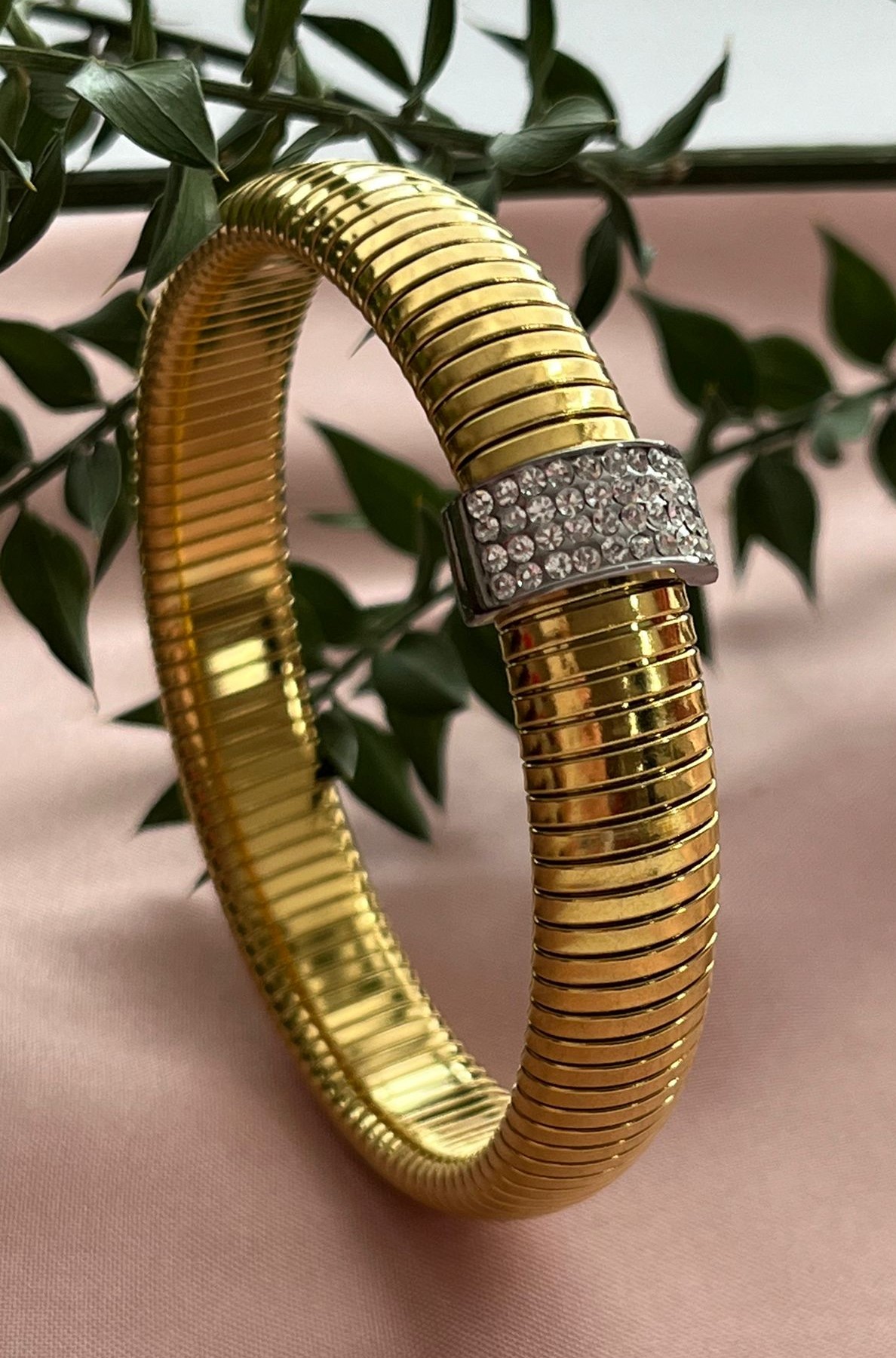 ZİRKON TAŞLI GOLD ÇELİK BİLEZİK